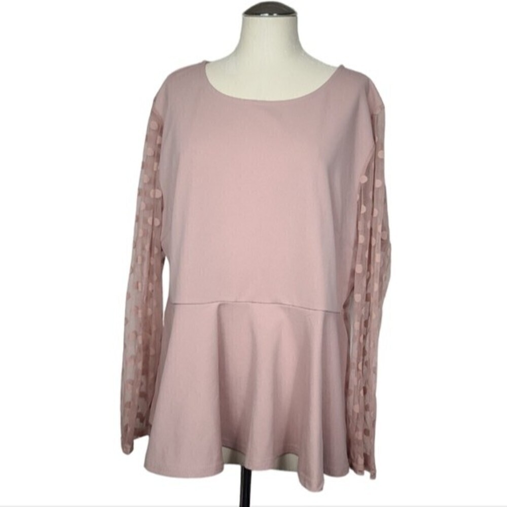 Shein Peplum Sheer Puff Polka Dot Long Sleeve Blouse 3XL